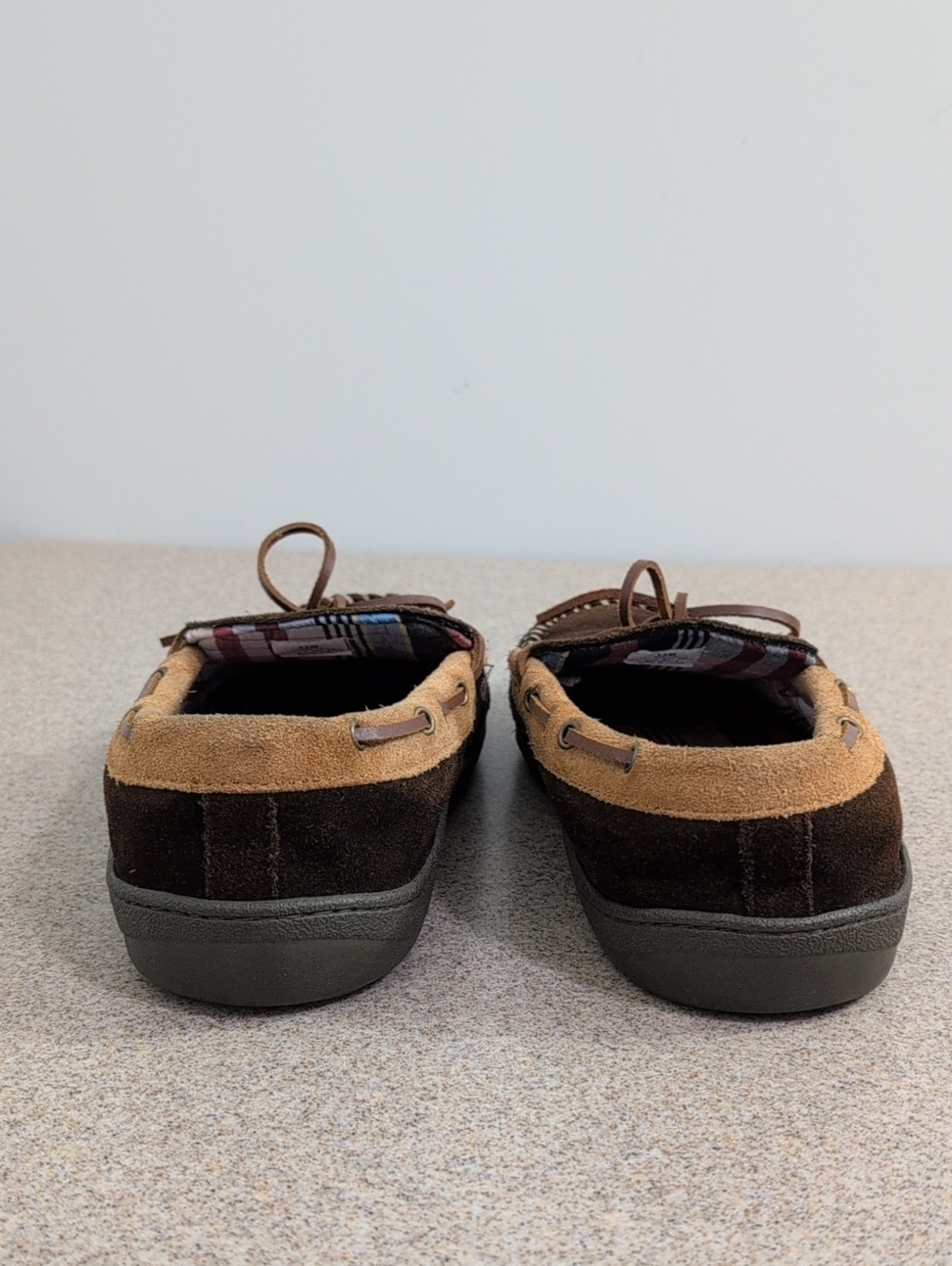 Florsheim Moccasin Slippers Shoes Brown Leather 4492385, Men's 11, Plaid Inside - Picture 4 of 10